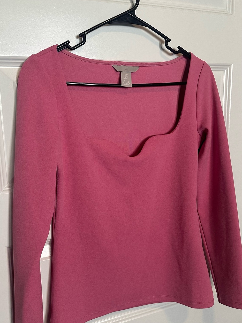 H&M Fitted Rose Pink Square Neck Long Sleeve Top